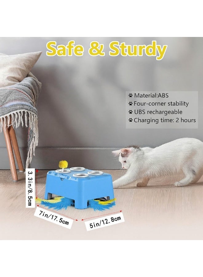 2-in-1 Interactive Cat Toy for Indoor Cats, Automatic Moving Feather & Whack-a-Mole Mouse Game with 4 Holes, Exercise Toy for Kittens and Adult Cats (White) - Image 3
